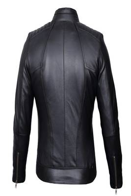 women's black lambskin leather biker jacket classic moto zip style premium advanced 2