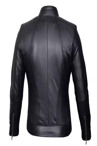women's black lambskin leather biker jacket classic moto zip style premium advanced