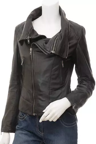 Womens genuine lambskin black leather motorcycle slim fit designer ladies biker jacket-c142