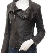 women's black lambskin leather biker jacket classic moto zip style premium featured