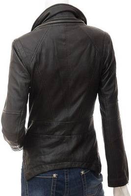 women's black lambskin leather biker jacket classic moto zip style premium featured 2