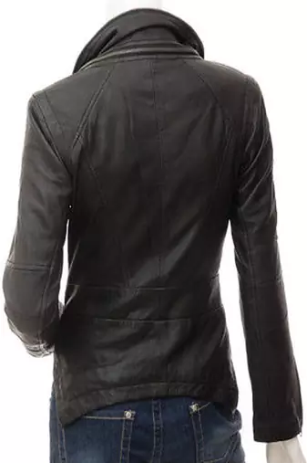 women's black lambskin leather biker jacket classic moto zip style premium featured