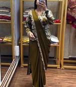 Mahendi Color  Embroidery Work silk Saree