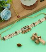 green kundan beads matte gold alloy choker set