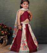 maroon silk printed lehenga choli set for girls