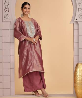 Magenta orgenza shimmer a - line loose fit kurta set with palazo 2