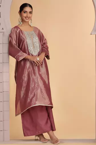 Magenta orgenza shimmer a - line loose fit kurta set with palazo