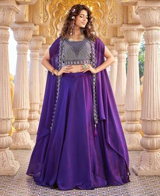 purple silk sequins & beaded embroidered lehenga choli 1