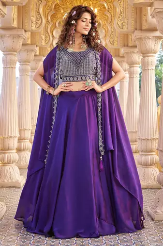 purple silk sequins & beaded embroidered lehenga choli