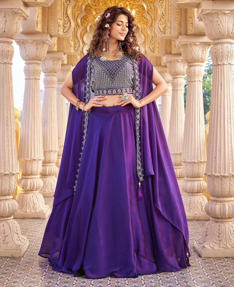 purple silk sequins & beaded embroidered lehenga choli