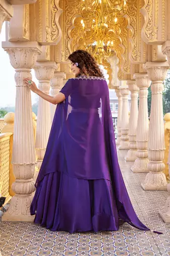 purple silk sequins & beaded embroidered lehenga choli