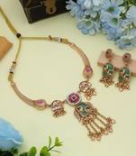rani green stone kundan matte gold alloy necklace set