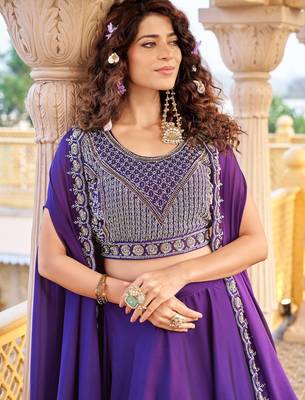 purple silk sequins & beaded embroidered lehenga choli 3