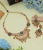 green rani stone kundan matte gold alloy necklace jewelry