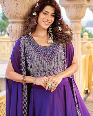 purple silk sequins & beaded embroidered lehenga choli 4