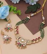 rani green stone kundan matte gold alloy choker necklace