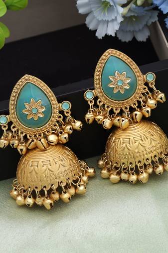 Firozi color big size jhumka kasmiri earrings