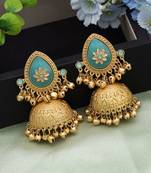 Firozi color big size jhumka kasmiri earrings