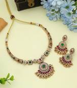 rani green kundan beads matte gold alloy choker necklace