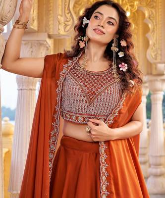 rust silk sequins & beaded embroidered lehenga choli 2