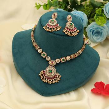 rani green kundan beads matte gold alloy choker necklace 2