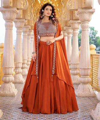 rust silk sequins & beaded embroidered lehenga choli 1
