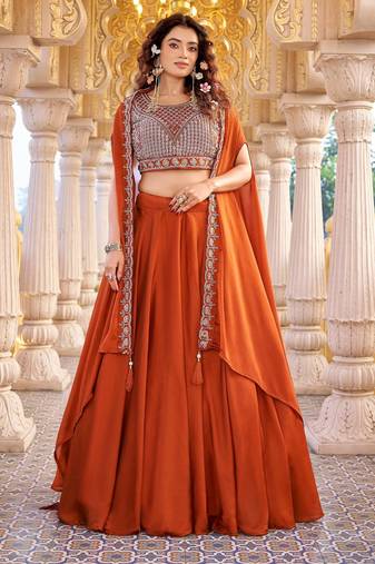 rust silk sequins & beaded embroidered lehenga choli