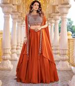 rust silk sequins & beaded embroidered lehenga choli