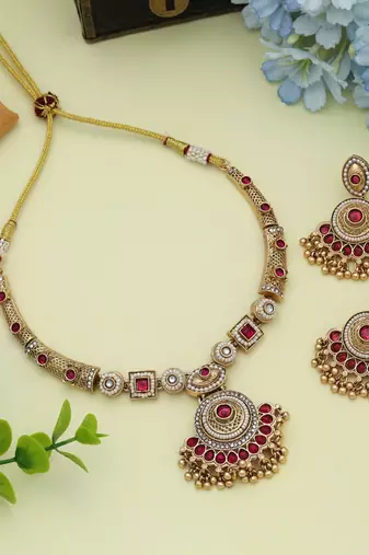 Rani color matte gold necklace set
