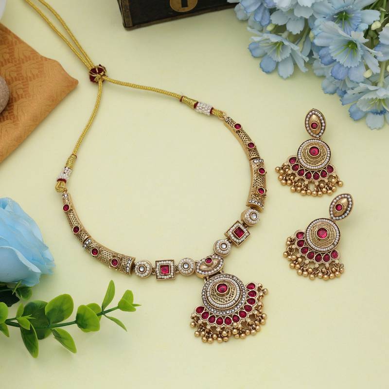 Rani color matte gold necklace set