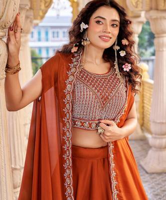 rust silk sequins & beaded embroidered lehenga choli 3