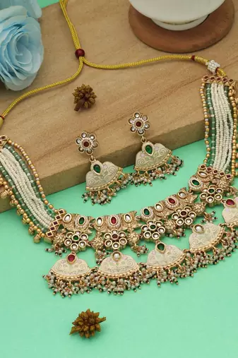 Multi color meena work matte gold necklace set
