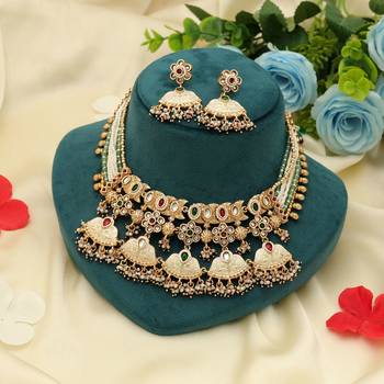 multicolor meena kundan matte gold alloy necklace set 2