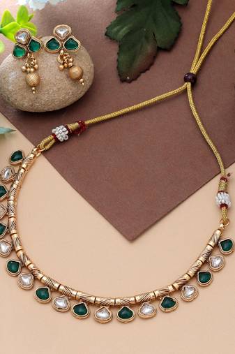 multicolor matte gold necklace set
