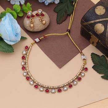 multicolor kundan matte gold alloy choker set 1