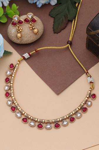 Multicolor matte gold necklace set