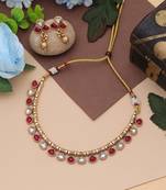multicolor kundan matte gold alloy choker set