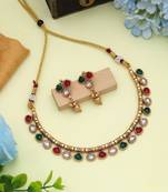 multicolor kundan matte gold alloy bridal necklace set