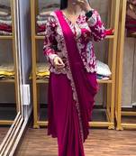 Rani  Pink Color  Embroidery Work silk Saree