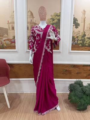 rani pink silk embroidered border party wear saree 2