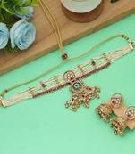 Rama green color choker matte gold necklace set