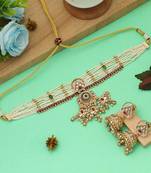 Light pink color choker matte gold necklace set