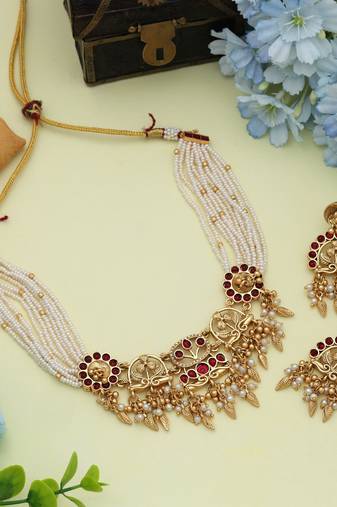 Rani color choker matte gold necklace set