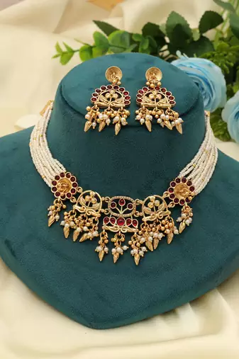 rani kundan matte gold alloy choker necklace