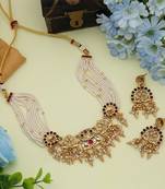 Rani & green color choker matte gold necklace set