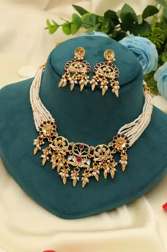 green rani kundan matte gold alloy choker set