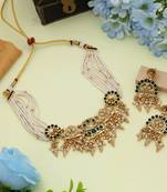 green kundan matte gold alloy necklace set