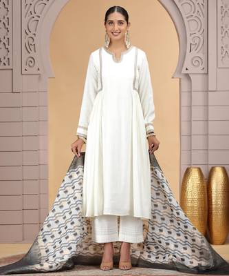 Off white chiffon designer suit with pant & dupatta 3