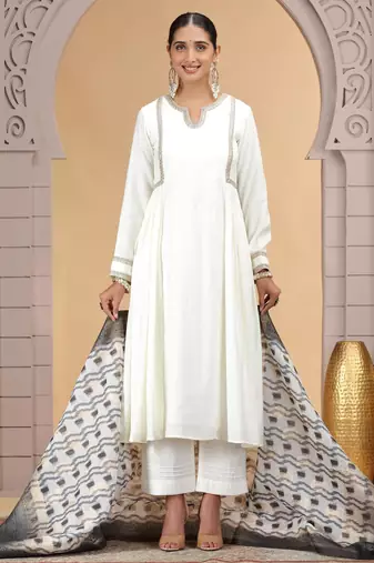 Off white chiffon designer suit with pant & dupatta