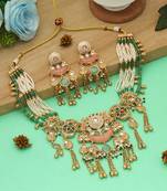 multi color beaded kundan matte gold necklace set